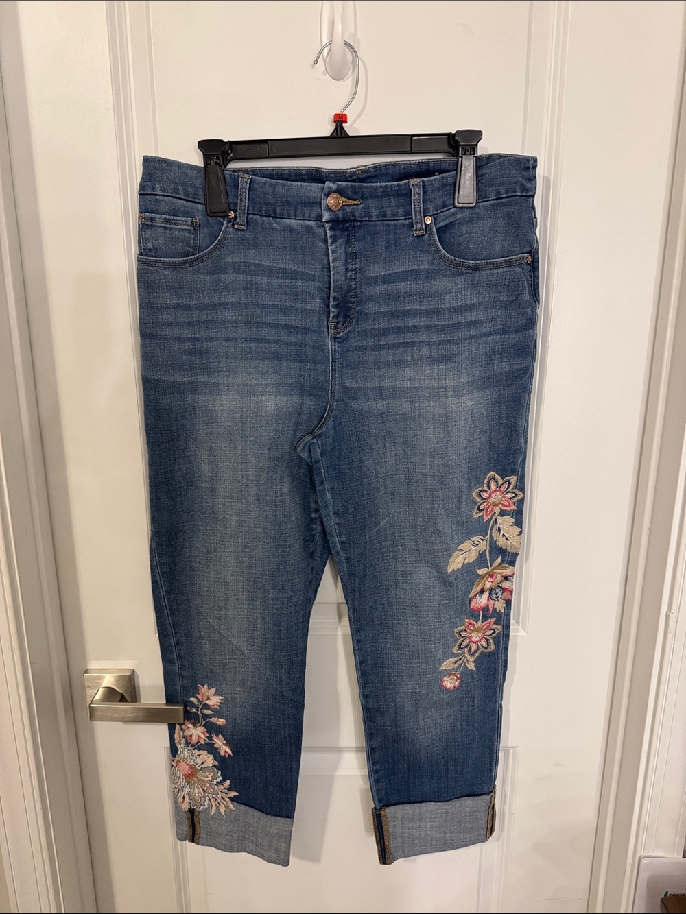 Embroidered Cropped Jeans - Blue Floral Ankle Jeans